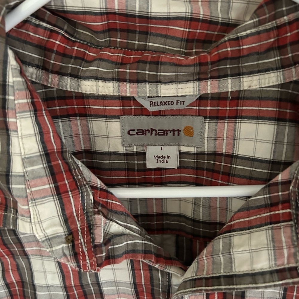 Carhartt Mens Relaxed Fit Red Plaid Short Sleeve Button Down Shirt Size L - Picture 3 of 5